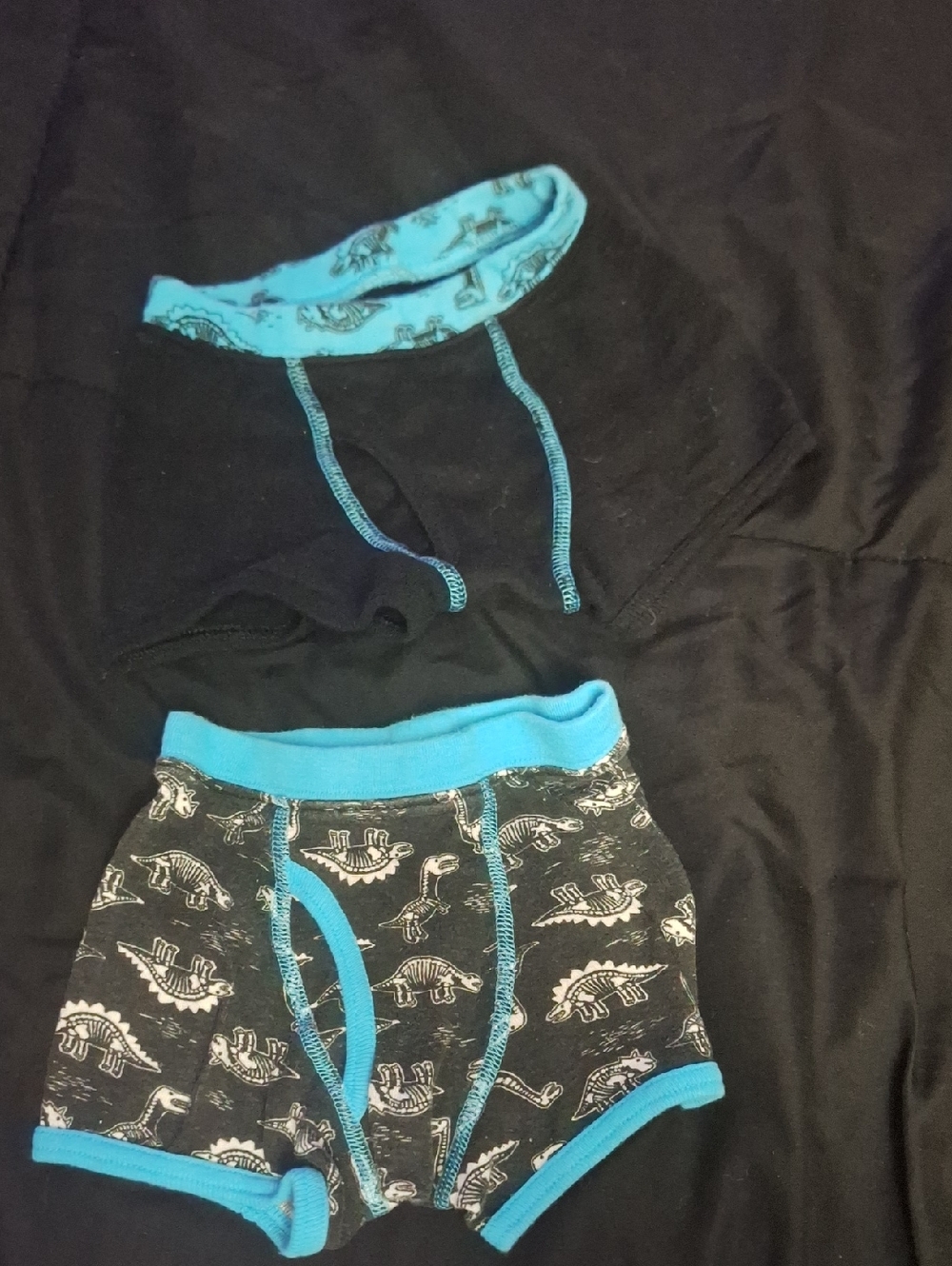 Kids Black Dino Boxer Briefs with Bright Blue Trim